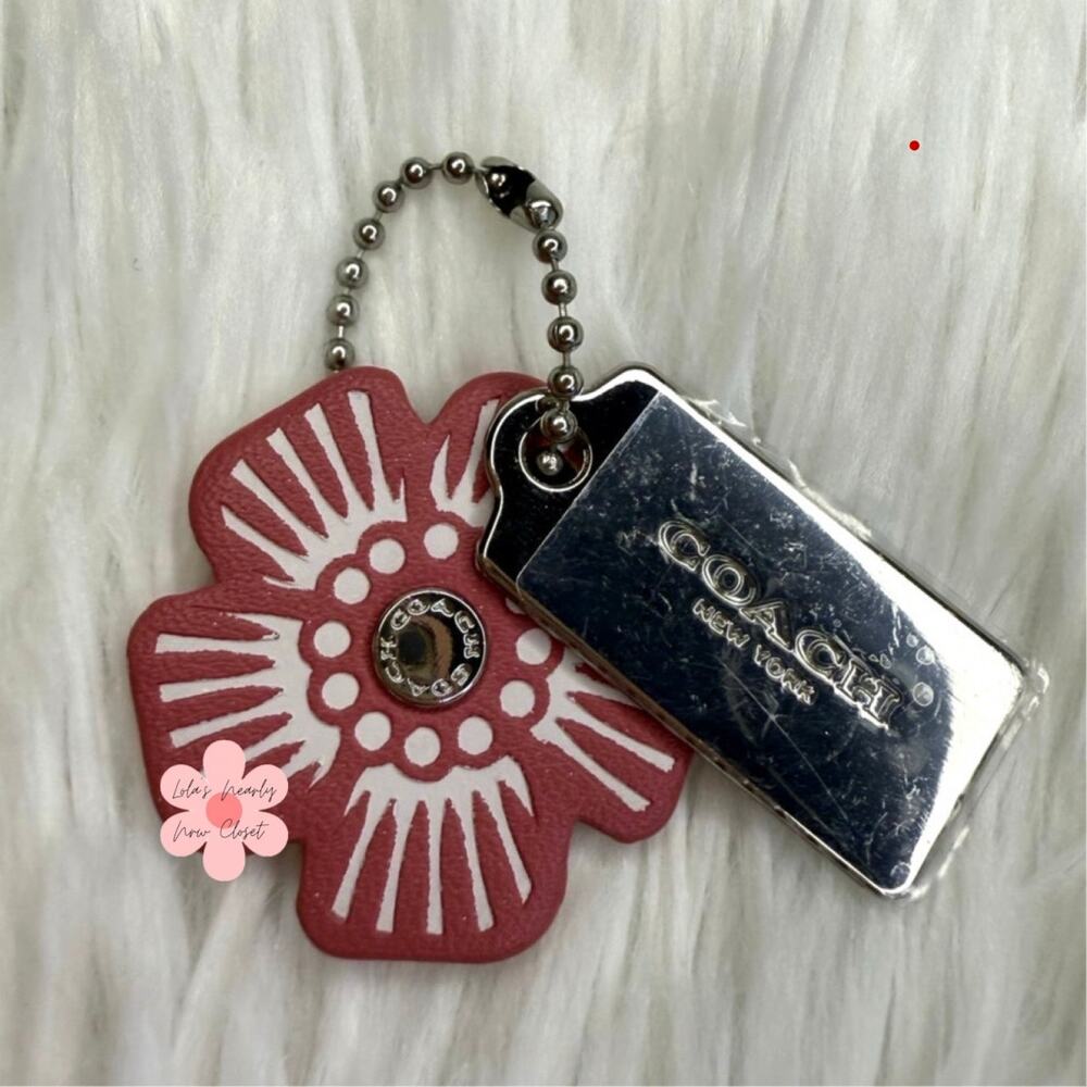 1.5" COACH Silver Tea Rose Flower Floral Bag Charm Hang Tag